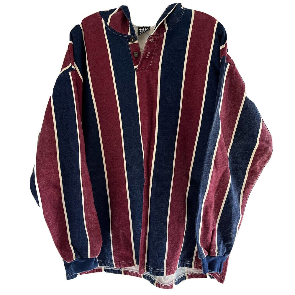 Vintage RUSH Stripe Pullover Sweatshirt Red Blue XL